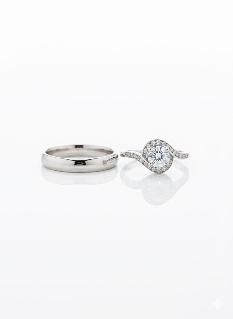 Halo Classic Embrace Wedding 2 Ring Set Stainless Steel Silver