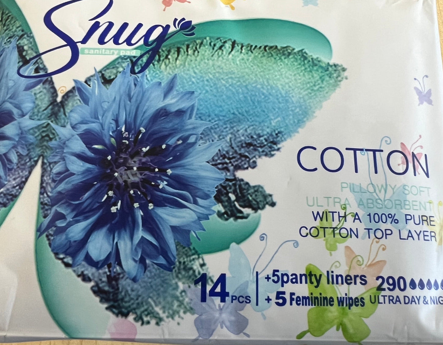 Snug Sanitary Pad Cotton Pillowy Soft 14pcs +5panty liners/wipes Blue - Trillingo Express Online Marketplace