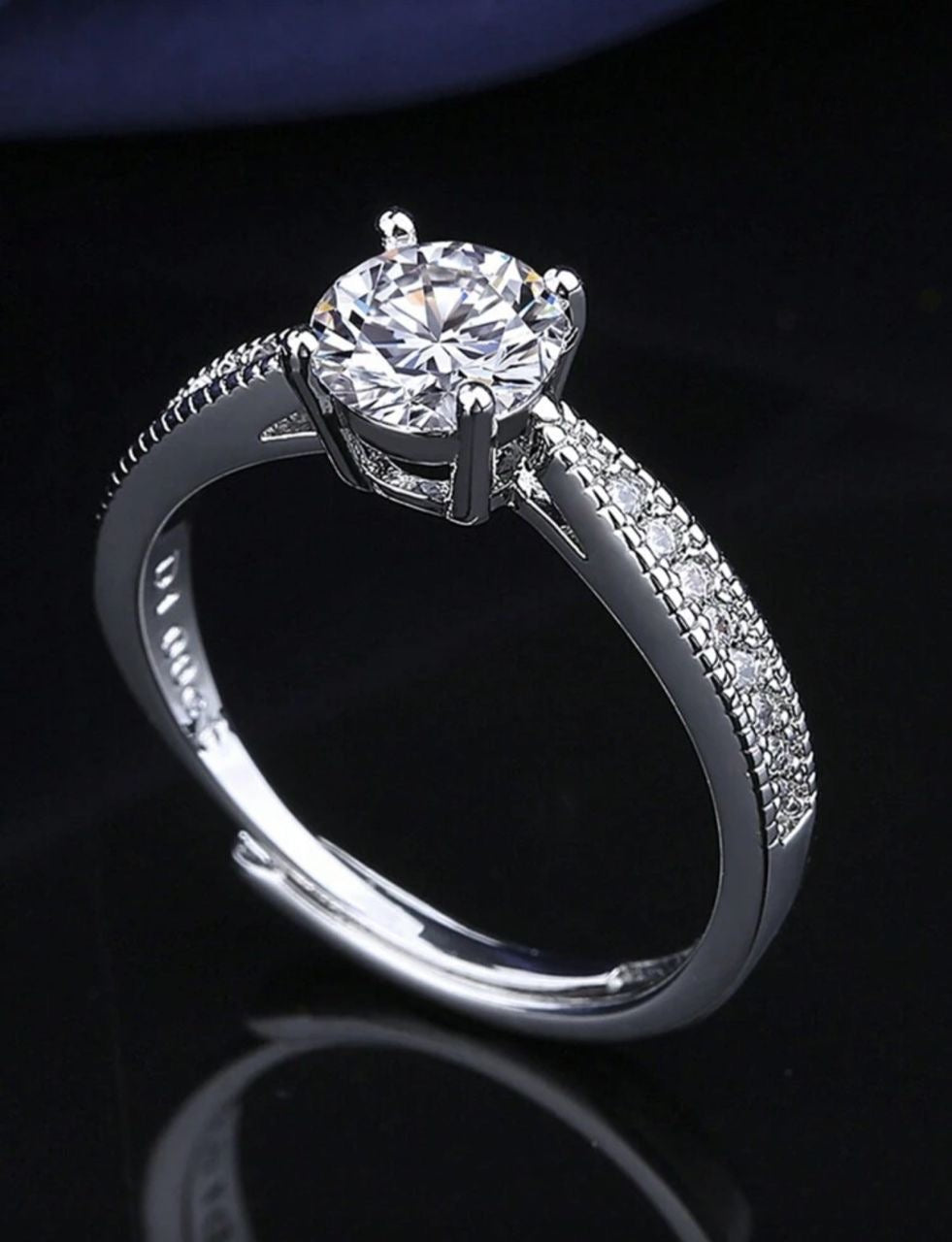 Four claw moissanite adjustable silver proposal Ring