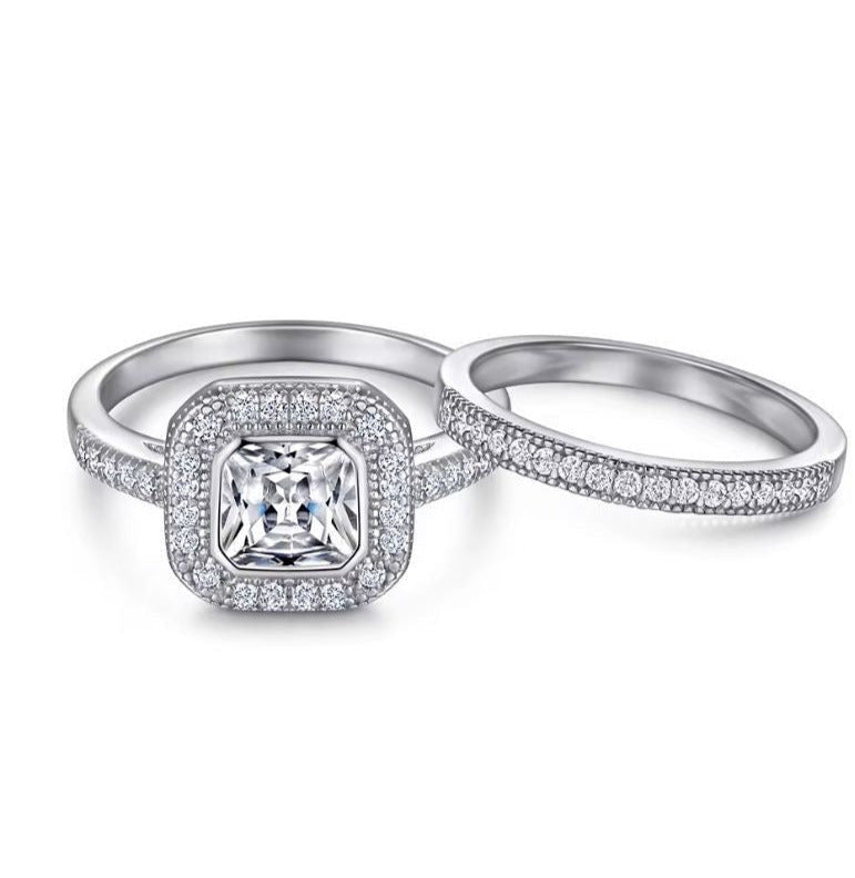 Sterling Silver St 2cttw Halo Princess Square Cut Cubic Zirconia Wedding Ring S925004