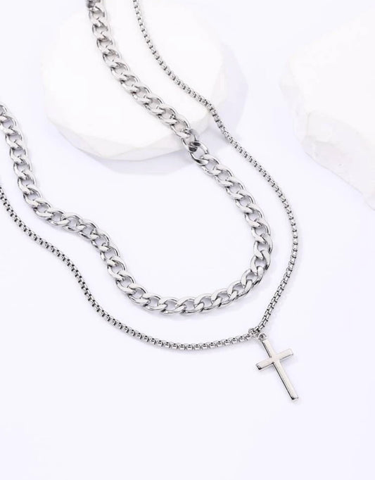 Zuri 2pcs Silver Cross Charm Necklace, Stainless Steel Necklace Z588 - Trillingo Express Online Marketplace