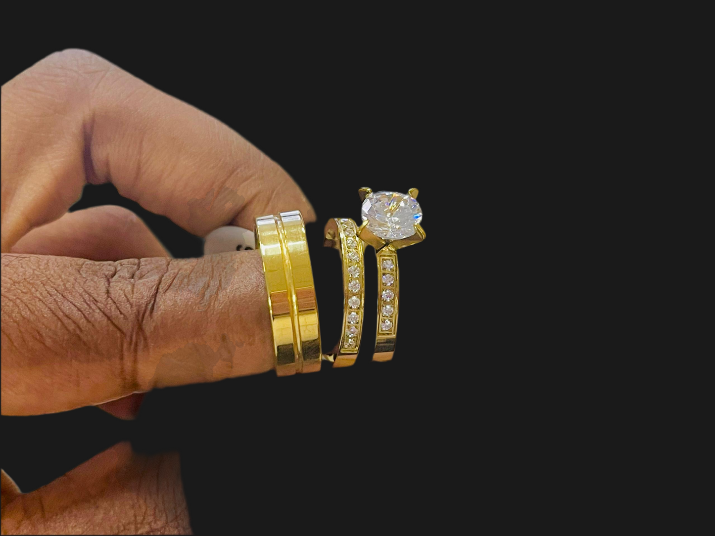 Stainless Gold Diamond Small Size Wedding Band for Women Set SSWR123 - Trillingo Express Online Marketplace