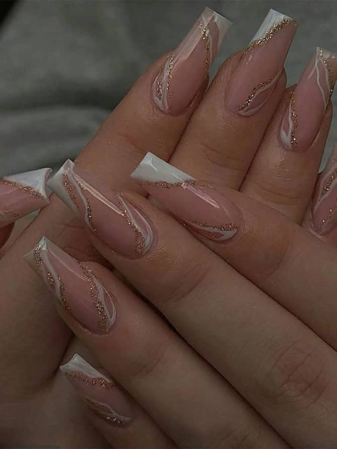 Medium Coffin Vintage Glitter Ombre Nails (24pcs)