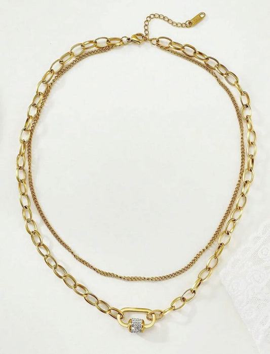 Zuri Gold Stainless Steel Rhinestone Decor Geometric Charm Layered Necklace For Women For Daily Decoration Double Necklace Z109 - Trillingo Express Online Marketplace
