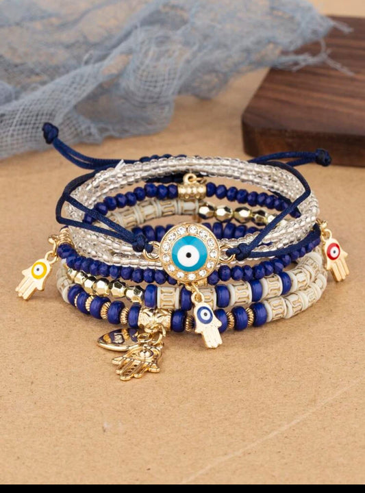 Zuri Z1017 6pcs/set Eye Detail Hamsa Hand & Heart Charm Beaded Bracelet. - Trillingo Express Online Marketplace