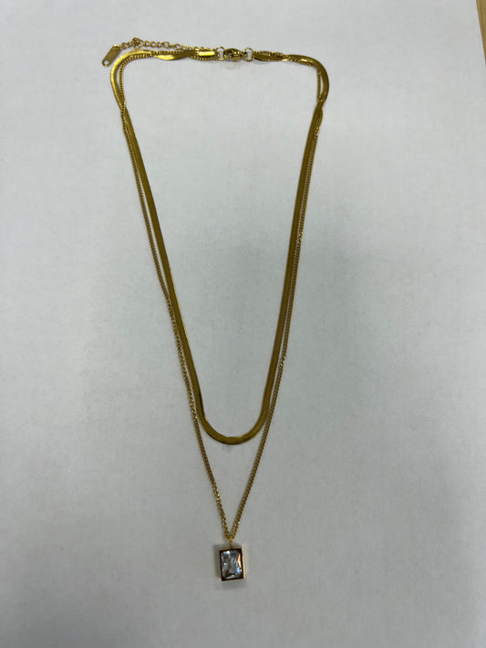 Double Gold Plated Square Diamante Stone Necklace Chain - Trillingo Express Online Marketplace