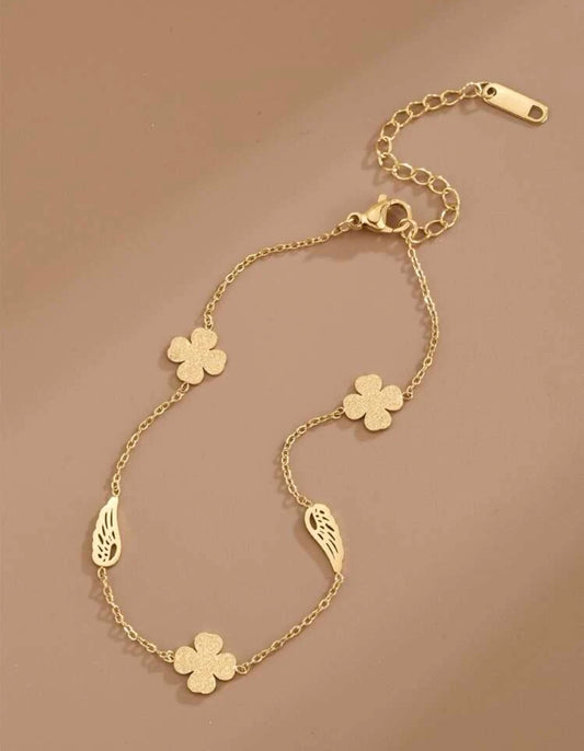 Zuri Z1001 Gold Wing & Flower Decor Anklet, Stainless Steel Jewelry. - Trillingo Express Online Marketplace