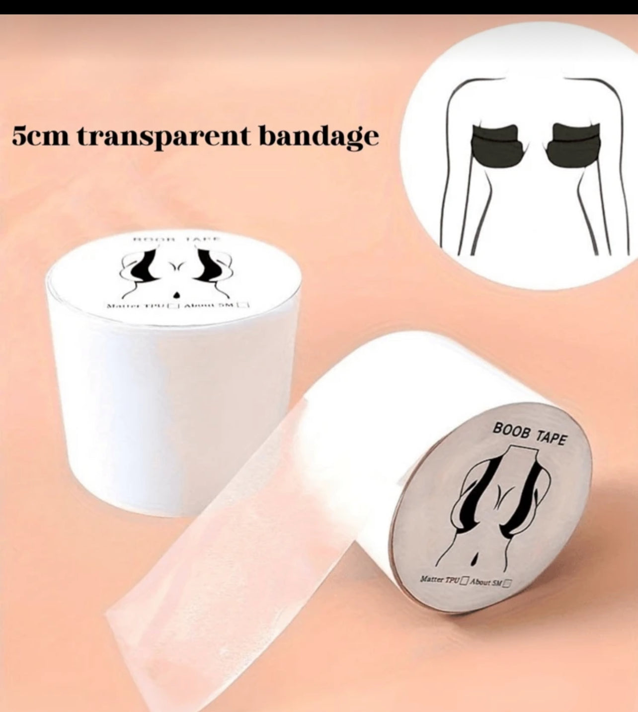 Clear Invisible Boob Tape 5m Long Transparent S-XXL Size