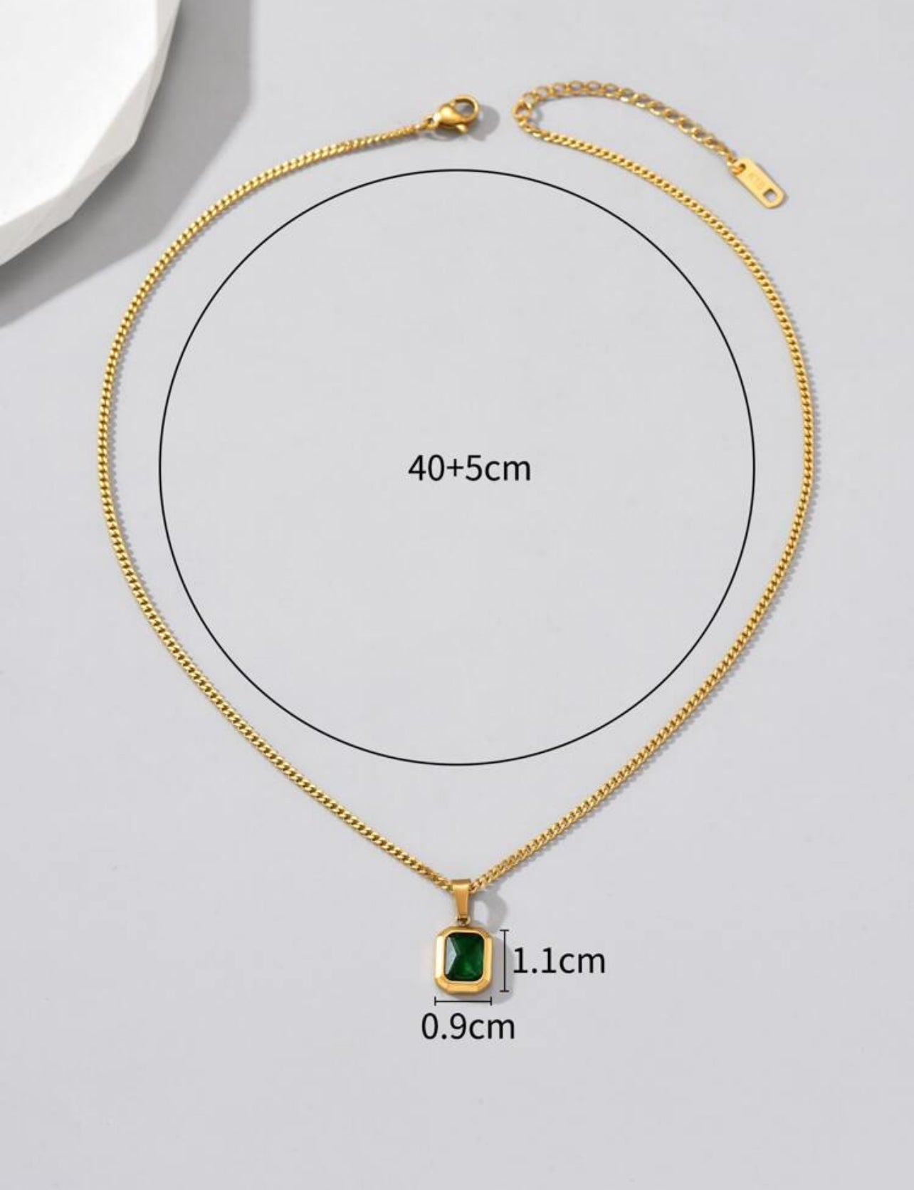 Zuri Z1015 Vintage Green Square Zirconia & Gold Tone Stainless Steel Necklace For Women. - Trillingo Express Online Marketplace