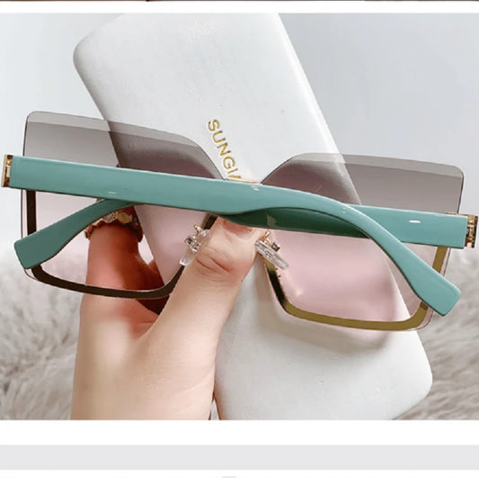 Solban Mint Green Rimless Metal Frame sunglasses Rhinestone-Edged Fashion Glasses For Women, Suitable For Daily Wear. - Trillingo Express Online Marketplace