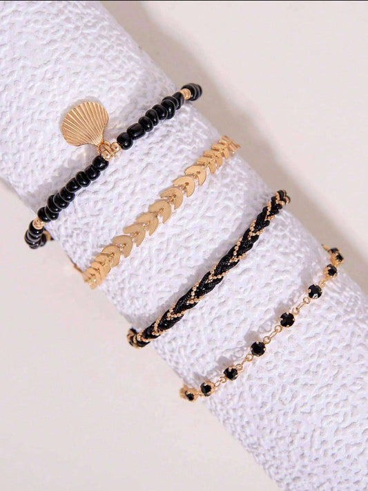 Zuri Anklet Z1014 4pcs/Set Fashion Zinc Alloy Rhinestone Decor & Metal Shell Anklet For Women - Trillingo Express Online Marketplace