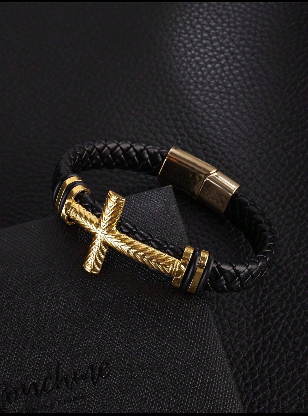 Zuri Z1016 Luxury Cross Bracelet Golden Cross Design Classic Men's PU Leather Bracelet Handsome . - Trillingo Express Online Marketplace