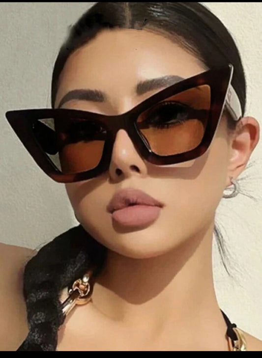 Solban Brown Cat Eye Fashion sunglasses Glasses, Minimalist European & American 2025.New Runway Style Beach Accessories For Women Glasses Shades - Trillingo Express Online Marketplace