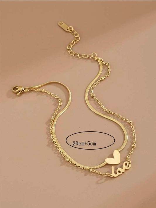 Zuri Double Gold Plated Heart & Letter Decor Layered Anklet Z104 - Trillingo Express Online Marketplace
