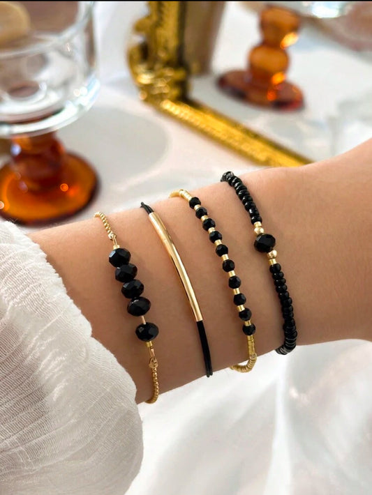 Zuri Z1018 4 Pcs/Set Fashion Black Crystal Handmade Beads Bracelets Set For Women,Trendy Vacation Party Jewelry Gifts - Trillingo Express Online Marketplace