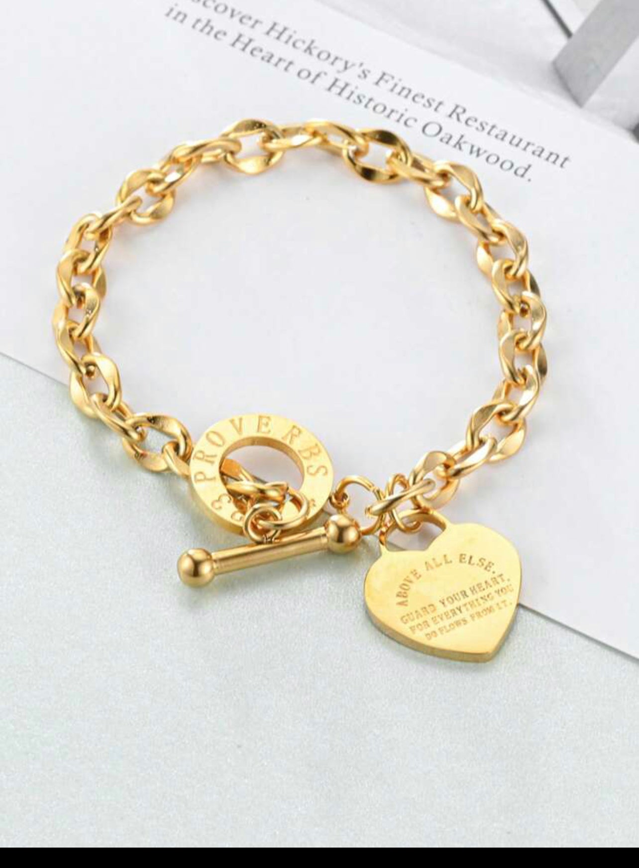 Zuri Gold 18k Stainless Steel Slogan Graphic Heart Charm OT Buckle Bracelet For Women Z118 - Trillingo Express Online Marketplace