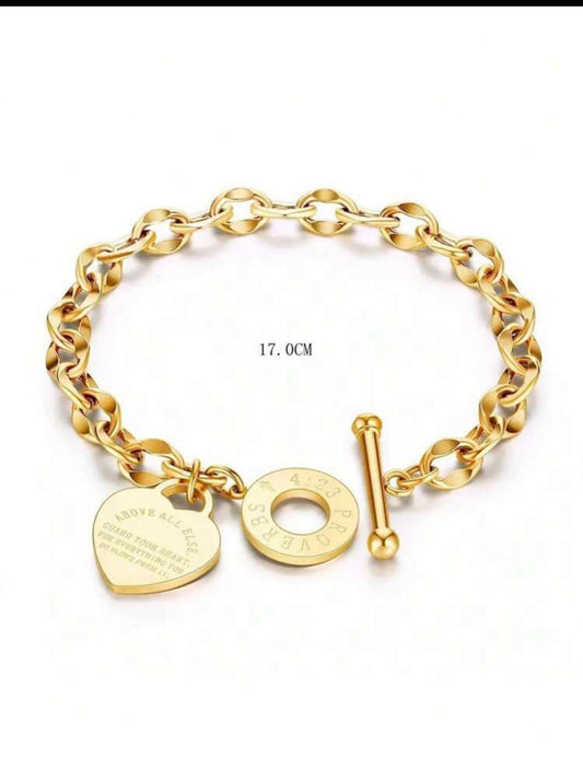 Zuri Gold 18k Stainless Steel Slogan Graphic Heart Charm OT Buckle Bracelet For Women Z118 - Trillingo Express Online Marketplace