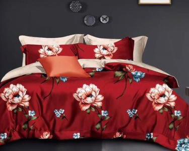 Red With Peach Floral Complete Bed Sheets Set - Trillingo Express Online Marketplace