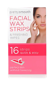 Pretty Smooth Facial Wax Strips Pack & Finishing Wipes 16 Pack