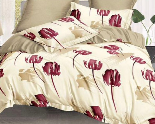 Cream Maroon Floral Complete Bed Sheets Set - Trillingo Express Online Marketplace
