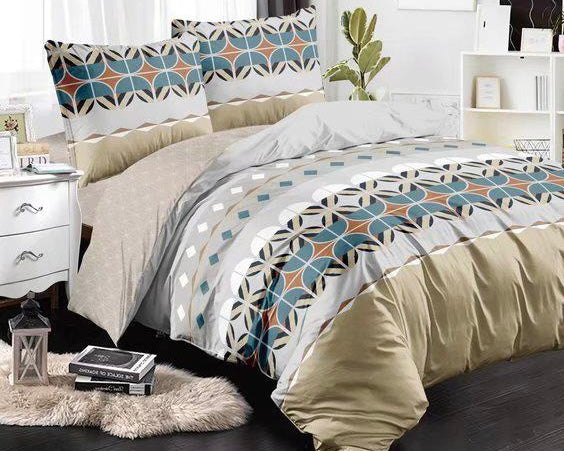 Cream Teal Grey Design Complete Bed Sheets Set - Trillingo Express Online Marketplace