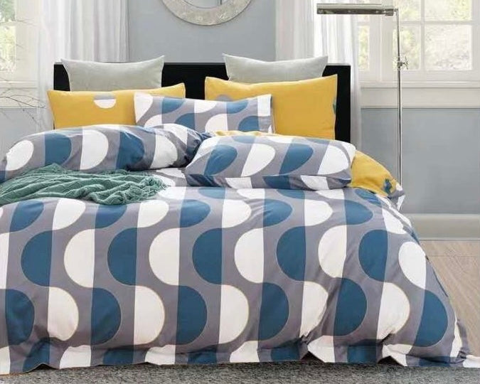Grey With Blue & White Design Bed Sheet - Trillingo Express Online Marketplace
