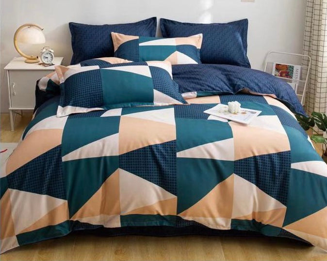 Navy Blue Cream White & Teal Mixture Bed Sheet - Trillingo Express Online Marketplace