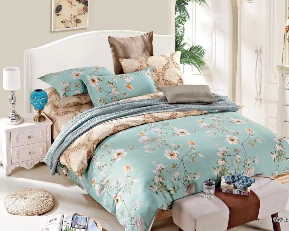 Mint Green With Floral Bed Sheet - Trillingo Express Online Marketplace