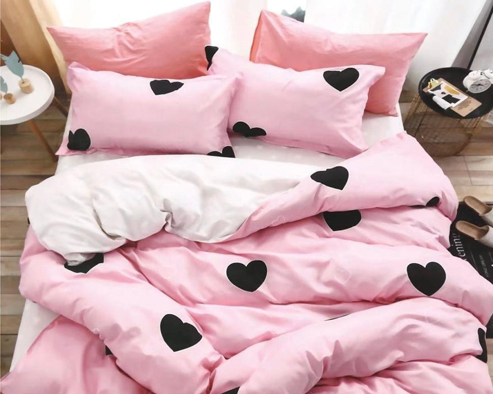 Pink With Black Hearts Complete Bed Sheets Set - Trillingo Express Online Marketplace