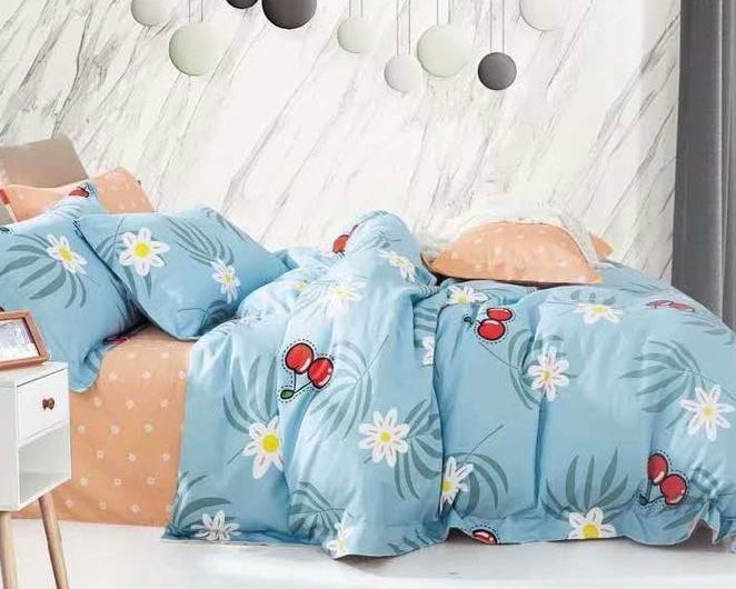 Sky Blue Red Cherries Complete Bed Sheets Set - Trillingo Express Online Marketplace