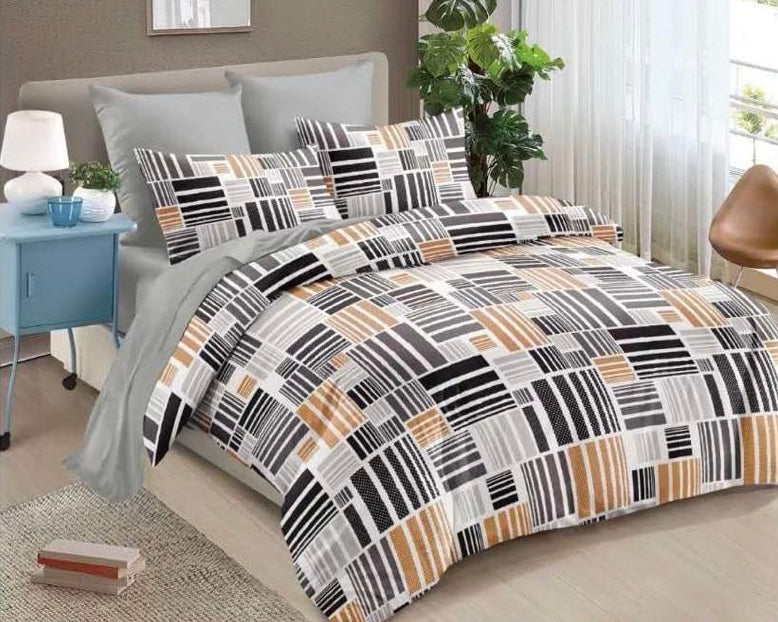 Grey Brown & Black Polka Dots & Stripes Bed Sheet - Trillingo Express Online Marketplace
