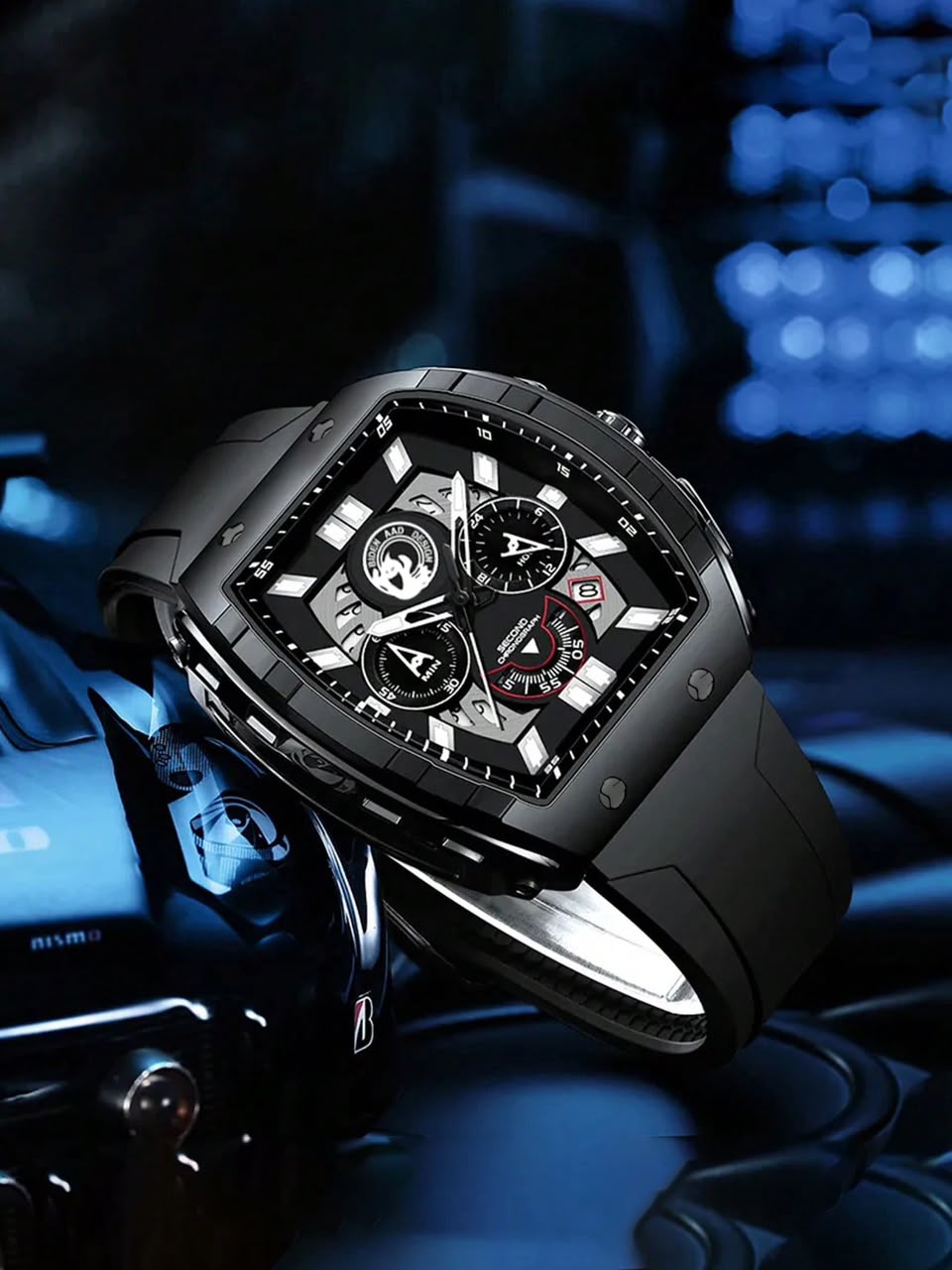 Biden Chronograph Black Barrel Quartz Men's Watch