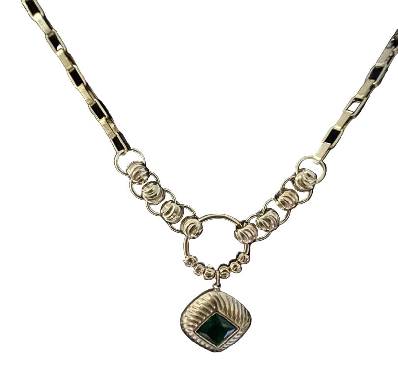 Silver Plated Black Square Pendant Necklace