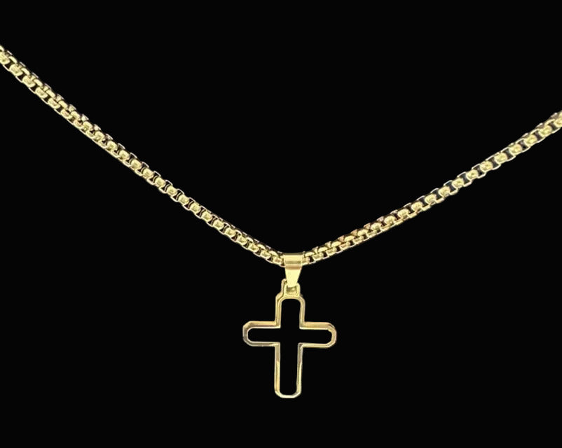 Black Filled Gold Plated Chain Cross Necklace