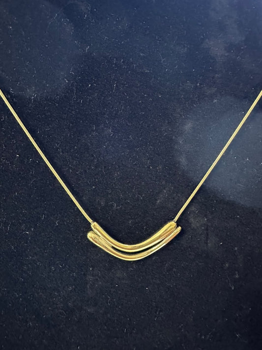 Gold Tone Double Curve Pendant Necklace