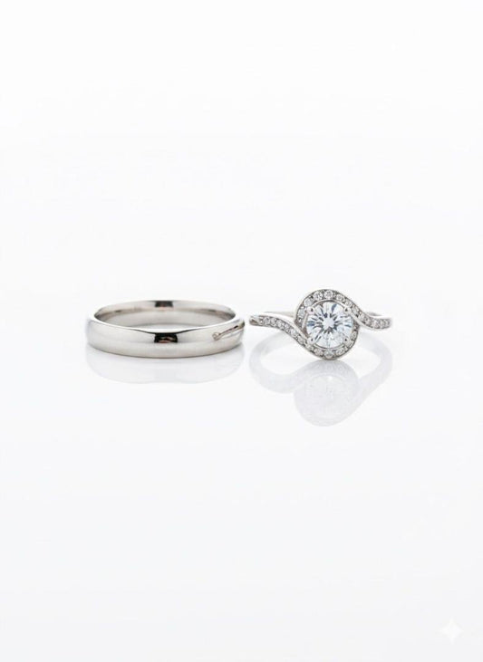 Halo Classic Embrace Wedding 2 Ring Set Stainless Steel Silver