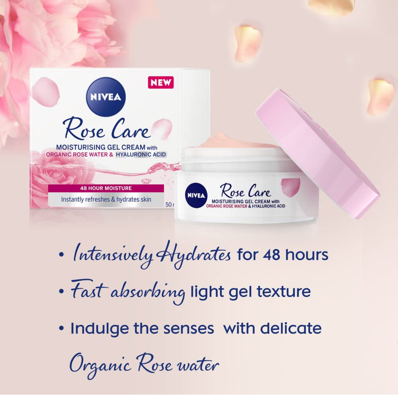 Nivea Rose Care Moisturising Gel Cream Hyaluronic Acid 50ml