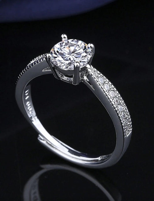 Four claw moissanite adjustable silver proposal Ring