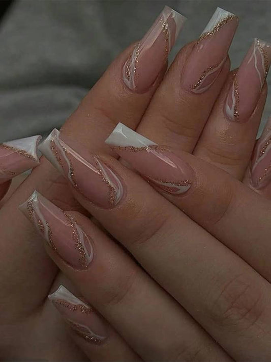 Medium Coffin Vintage Glitter Ombre Nails (24pcs)