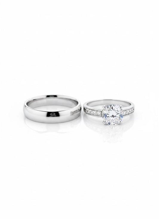 Stainless Steel Round Wedding Set 2 Ring