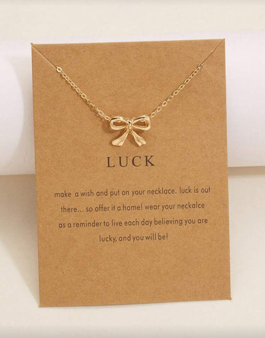 Zuri LUCK Bow Charm Necklace Make a wish Gold