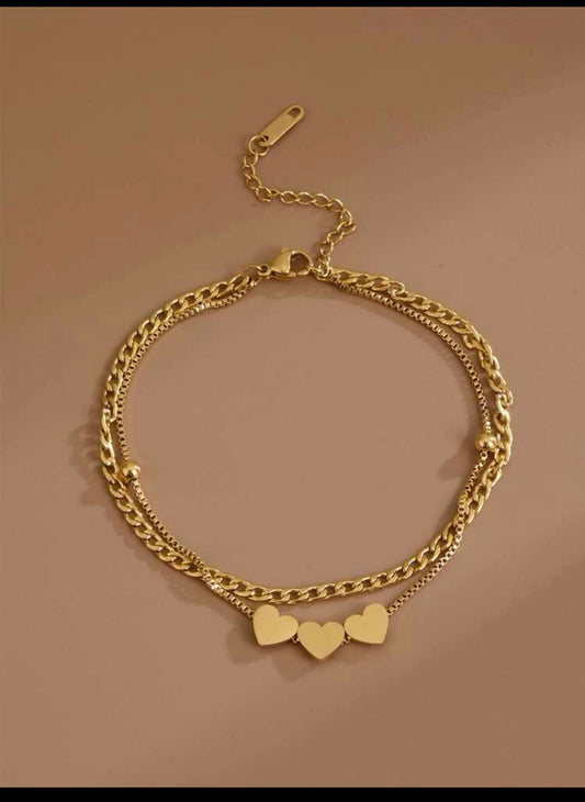 Zuri Double Gold Plated Heart & Letter Decor Layered Anklet Z104 - Trillingo Express Online Marketplace