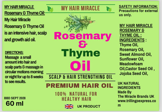 Rosemary & Thyme Oil My Hair Miracle 100% Natural For Hair Growth 60ml - Trillingo Express Online Marketplace