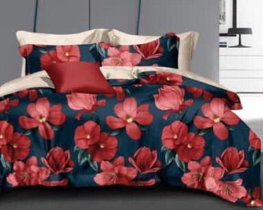 NavyBlue Red Hibiscus Bed Sheet - Trillingo Express Online Marketplace