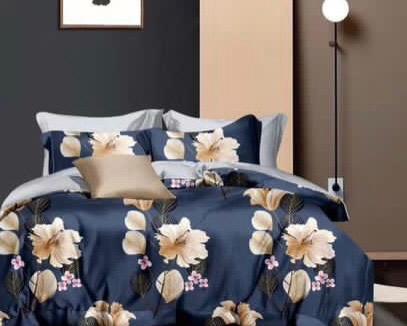 NavyBlue White Hibiscus Bed Sheet - Trillingo Express Online Marketplace