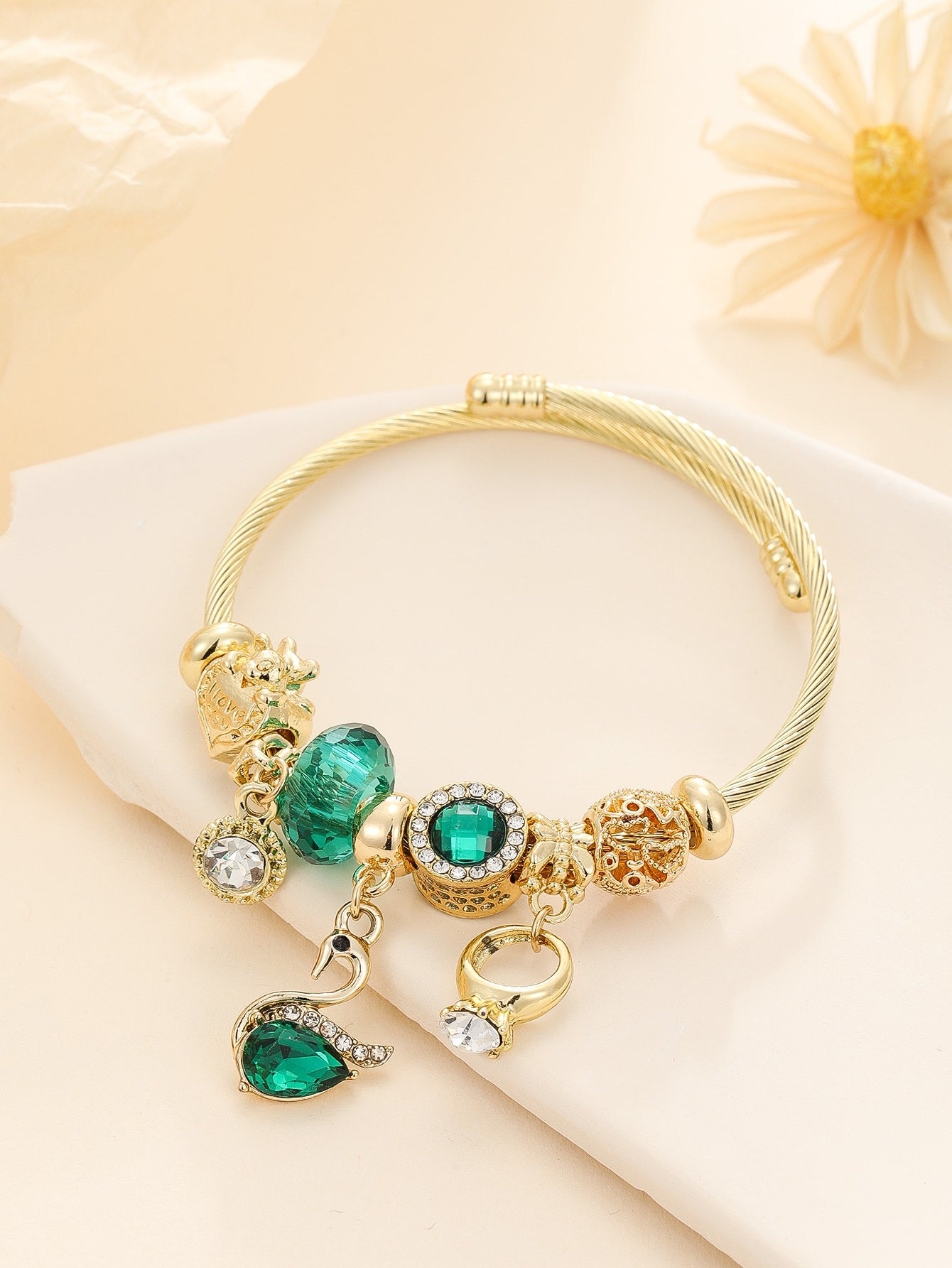 Green Heart Charm Bangle - Trillingo Express Online Marketplace
