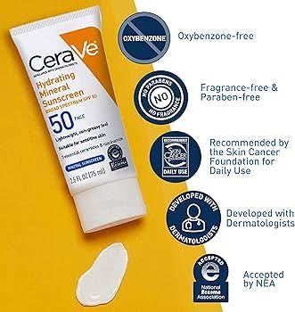 CeraVe Hydrating Mineral Sunscreen SPF 50 (Face) – 75ml