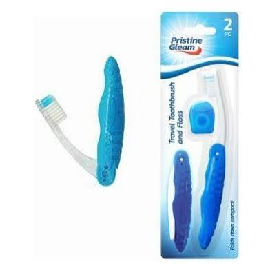 Pristine Gleam Travel Toothbrush and Floss 2 Pcs