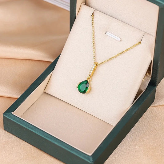 Gold Green Pendant Necklace - Trillingo Express Online Marketplace