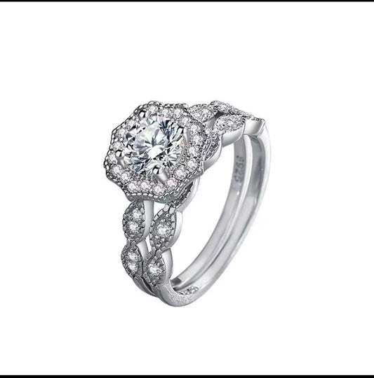 Sterling Silver Clover Wedding Design Ring -S925 005